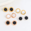 Titanium Steel Roman Round Earrings With Letters Numbers Text Geometric Style Electroplated