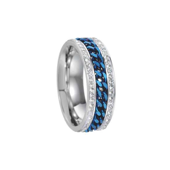 Titanium Steel Rotatable Chain Double Row Diamond U Shape Women's And Unisex Fashion Ring With Electroplating Treatment