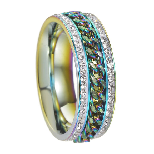 Titanium Steel Rotatable Chain Double Row Diamond U Shape Women's And Unisex Fashion Ring With Electroplating Treatment