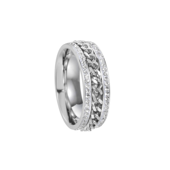 Titanium Steel Rotatable Chain Double Row Diamond U Shape Women's And Unisex Fashion Ring With Electroplating Treatment