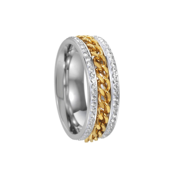 Titanium Steel Rotatable Chain Double Row Diamond U Shape Women's And Unisex Fashion Ring With Electroplating Treatment