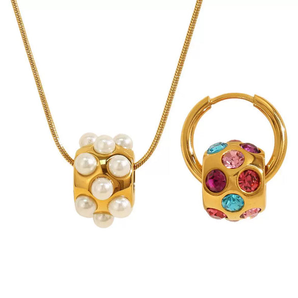 316L Stainless Steel Rotatable Diamondencrusted Pendant Earrings And Necklace Set Electroplated Minimalist Geometric Style