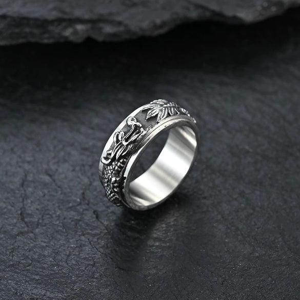 Titanium Steel Rotatable Polished Geometric Dragon Ring Gold Plated Spinner Ring For Men And Women