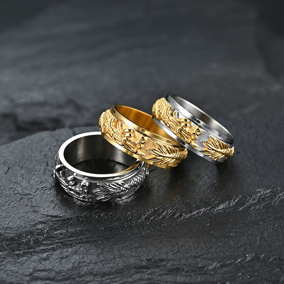 Titanium Steel Rotatable Polished Geometric Dragon Ring Gold Plated Spinner Ring For Men And Women