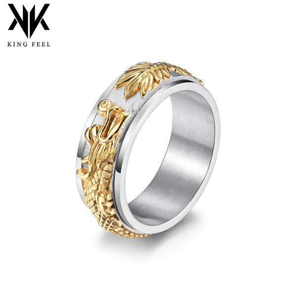 Titanium Steel Rotatable Polished Geometric Dragon Ring Gold Plated Spinner Ring For Men And Women
