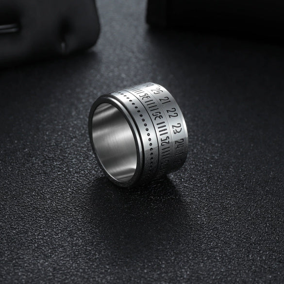 Titanium Steel Rotatable Ring With Arabic Digital Pattern Polishing Drip Treatment For Men And Unisex