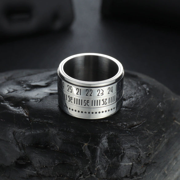 Titanium Steel Rotatable Ring With Arabic Digital Pattern Polishing Drip Treatment For Men And Unisex