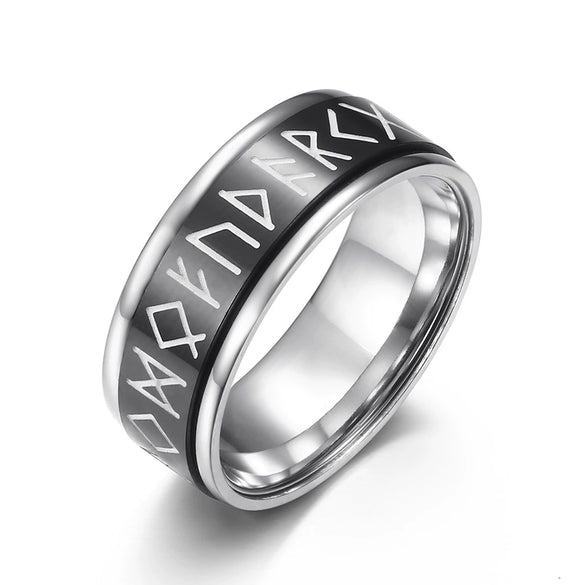 Titanium Steel Rotatable Viking Character Luminous Ring With Polishing For Men And Women Geometric Style