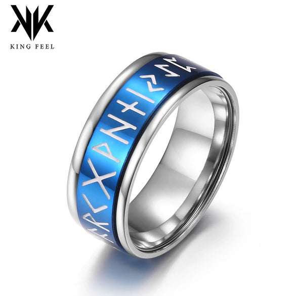 Titanium Steel Rotatable Viking Character Luminous Ring With Polishing For Men And Women Geometric Style
