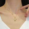 Titanium Steel Rotating Flower Zircon Necklace With Geometric Design
