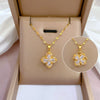 Titanium Steel Rotating Flower Zircon Necklace With Geometric Design