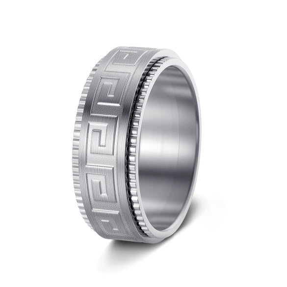 Titanium Steel Rotating Ring Jewelry With Geometric Pattern And Electroplating