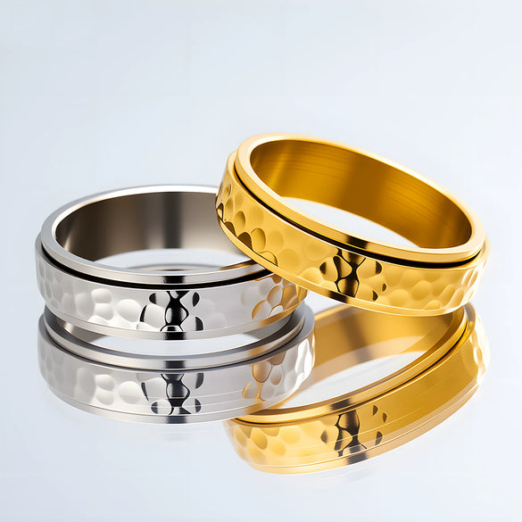 Titanium Steel Rotating Ring Manual Hammering Geometric Rotary Hammer Pattern Electroplating Decompression Ring