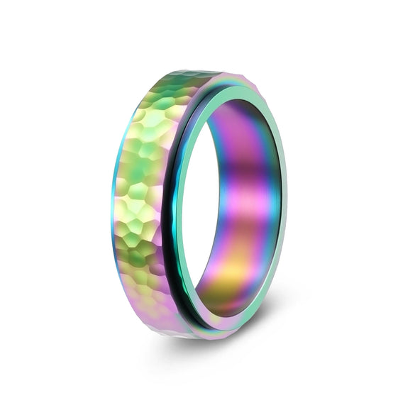 Titanium Steel Rotating Ring Manual Hammering Geometric Rotary Hammer Pattern Electroplating Decompression Ring