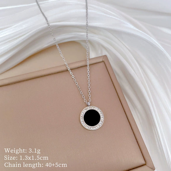 Titanium Steel Round Agate Geometric Style Electroplated Necklace For Female
