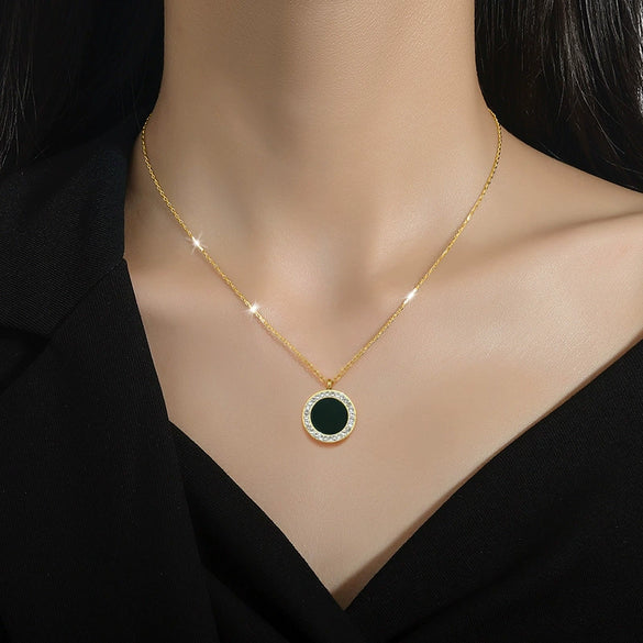 Titanium Steel Round Agate Geometric Style Electroplated Necklace For Female