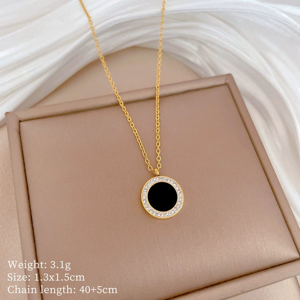 Titanium Steel Round Agate Geometric Style Electroplated Necklace For Female