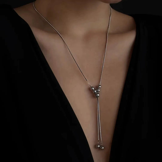Stainless Steel Round Ball Tassel Necklace Electroplating Design For Women