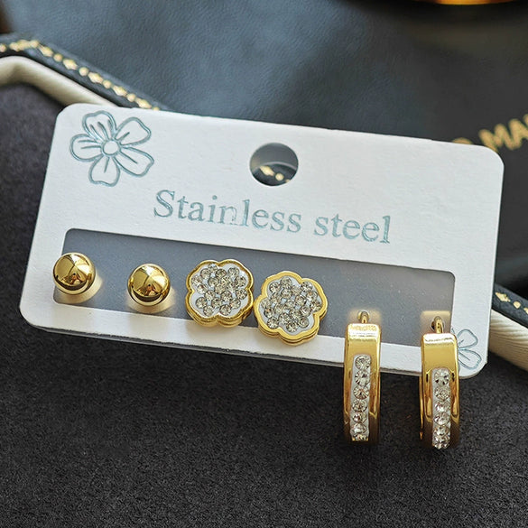 Titanium Steel Round Bead Lotus Leaf Flower Earrings Electroplated Fashion Style For Women