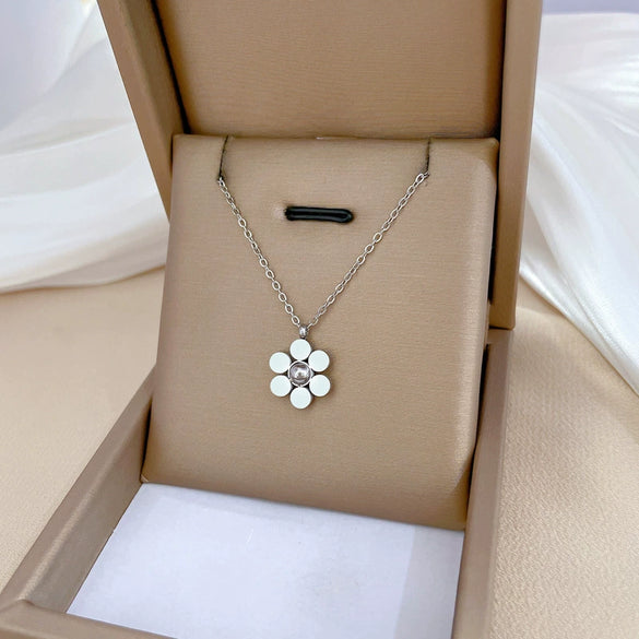 Titanium Steel Round Bead Sixpetal Flower Normcore Style Furnace Real Gold Electroplated Unisex Necklace