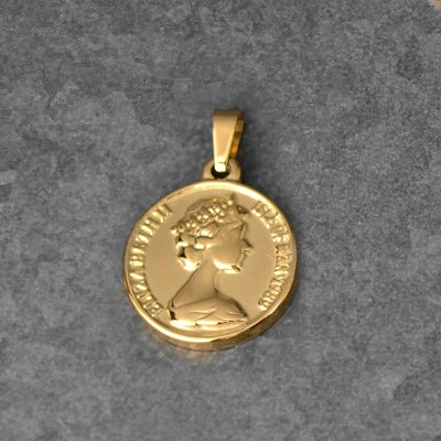 Titanium Steel Round Coin Pendant Necklace With Wheat Ear Pattern And Portrait Design Electroplated Gold Color Geometric Jewelry
