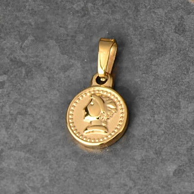 Titanium Steel Round Coin Pendant Necklace With Wheat Ear Pattern And Portrait Design Electroplated Gold Color Geometric Jewelry