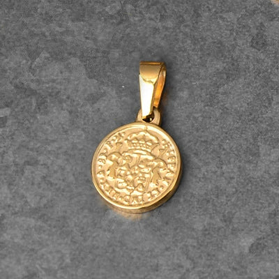 Titanium Steel Round Coin Pendant Necklace With Wheat Ear Pattern And Portrait Design Electroplated Gold Color Geometric Jewelry