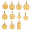 Titanium Steel Round Coin Pendant Necklace With Wheat Ear Pattern And Portrait Design Electroplated Gold Color Geometric Jewelry