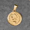 Titanium Steel Round Coin Pendant Necklace With Wheat Ear Pattern And Portrait Design Electroplated Gold Color Geometric Jewelry