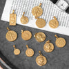 Titanium Steel Round Coin Pendant Necklace With Wheat Ear Pattern And Portrait Design Electroplated Gold Color Geometric Jewelry