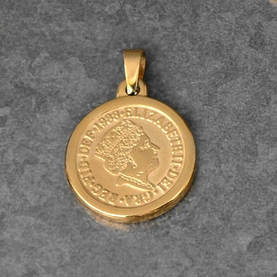 Titanium Steel Round Coin Pendant Necklace With Wheat Ear Pattern And Portrait Design Electroplated Gold Color Geometric Jewelry