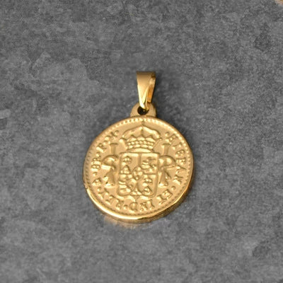 Titanium Steel Round Coin Pendant Necklace With Wheat Ear Pattern And Portrait Design Electroplated Gold Color Geometric Jewelry