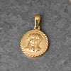 Titanium Steel Round Coin Pendant Necklace With Wheat Ear Pattern And Portrait Design Electroplated Gold Color Geometric Jewelry