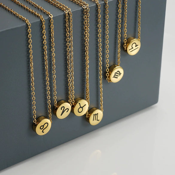 316L Stainless Steel Round Constellation Symbol Pendant Necklace For Women