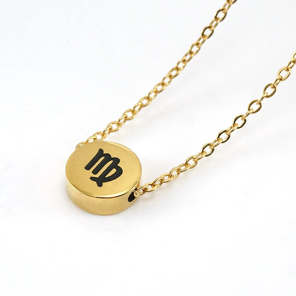 316L Stainless Steel Round Constellation Symbol Pendant Necklace For Women
