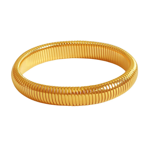 316L Stainless Steel Round Elastic Ring Bracelet With Retro Striped And Dragon Scale Pattern Electroplated For Women Fashionable And Trendy