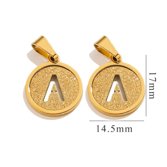 Titanium Steel Round Letter Pendant Jewelry With Sand Pressure And Electroplating Design