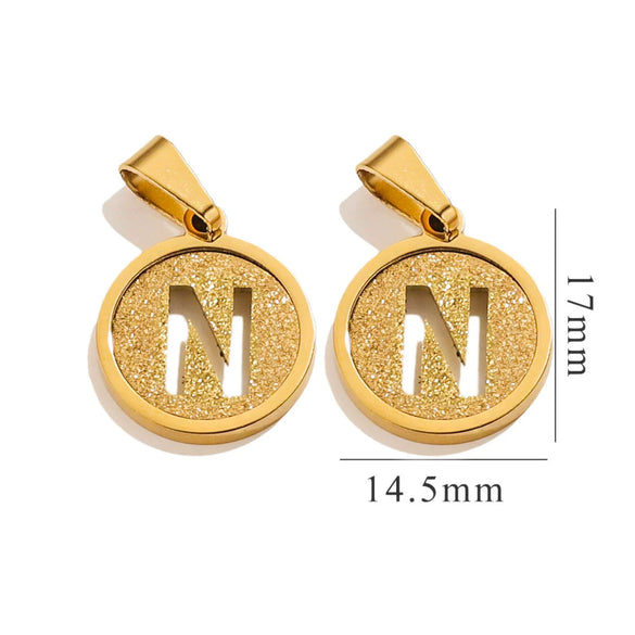 Titanium Steel Round Letter Pendant Jewelry With Sand Pressure And Electroplating Design