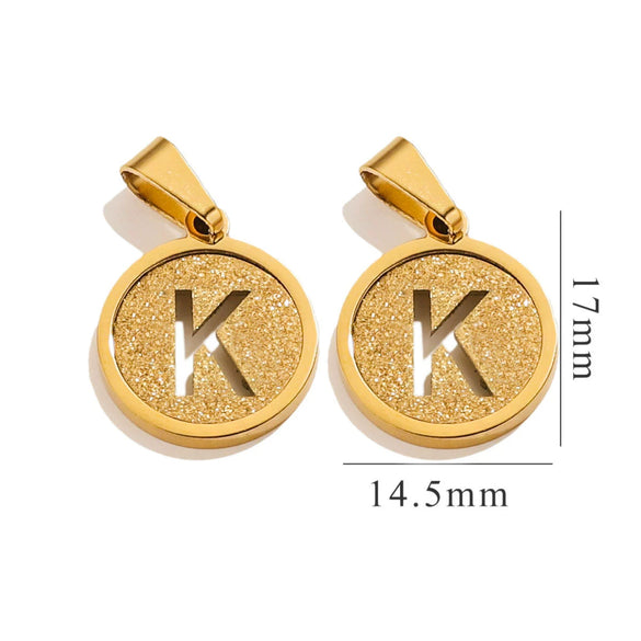 Titanium Steel Round Letter Pendant Jewelry With Sand Pressure And Electroplating Design