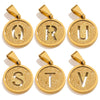 Titanium Steel Round Letter Pendant Jewelry With Sand Pressure And Electroplating Design