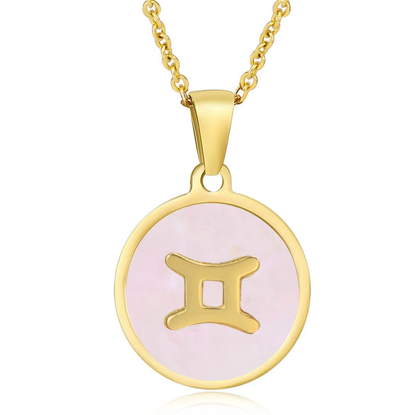 316L Stainless Steel Round Shell Constellation Necklace For Women With Vacuum Plating