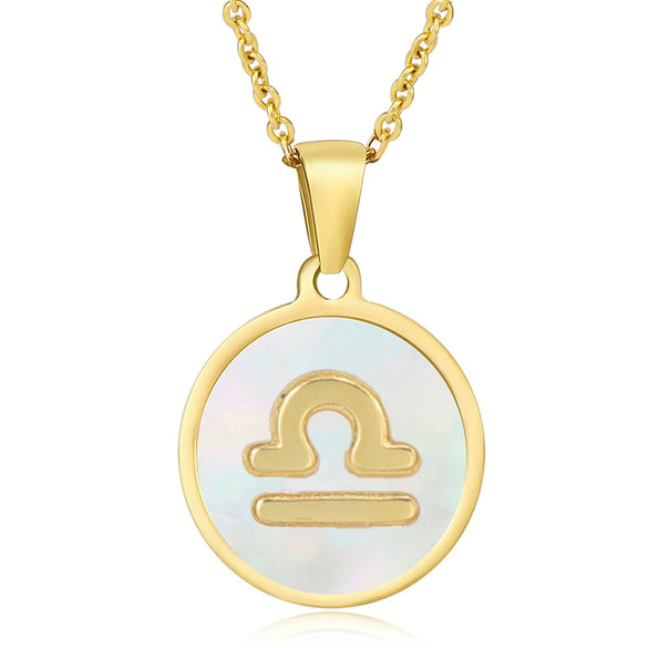 316L Stainless Steel Round Shell Constellation Necklace For Women With Vacuum Plating