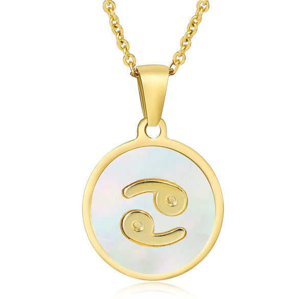 316L Stainless Steel Round Shell Constellation Necklace For Women With Vacuum Plating