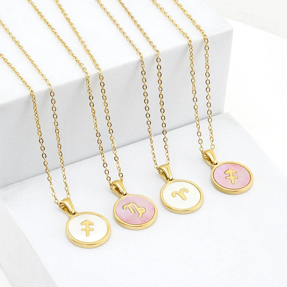 316L Stainless Steel Round Shell Constellation Necklace For Women With Vacuum Plating