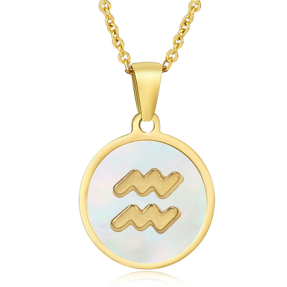 316L Stainless Steel Round Shell Constellation Necklace For Women With Vacuum Plating