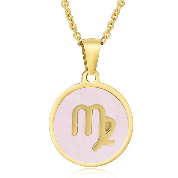 316L Stainless Steel Round Shell Constellation Necklace For Women With Vacuum Plating