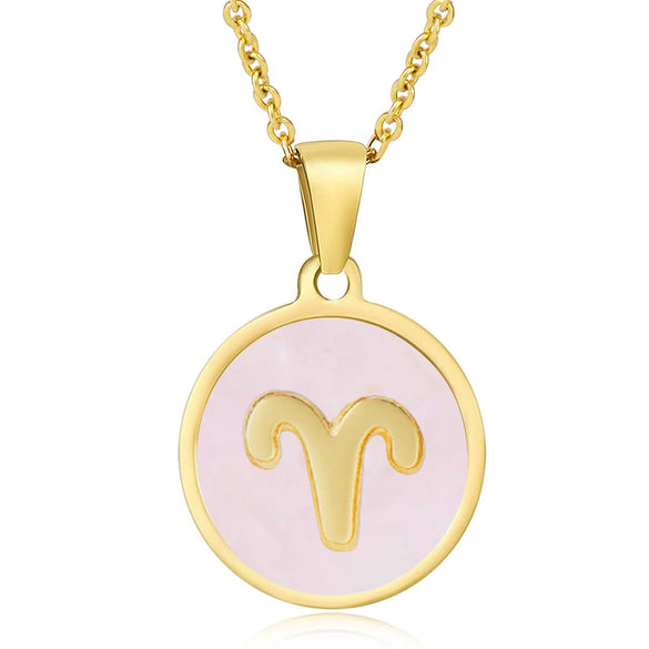 316L Stainless Steel Round Shell Constellation Necklace For Women With Vacuum Plating
