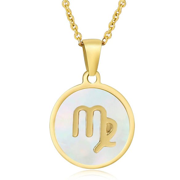 316L Stainless Steel Round Shell Constellation Necklace For Women With Vacuum Plating
