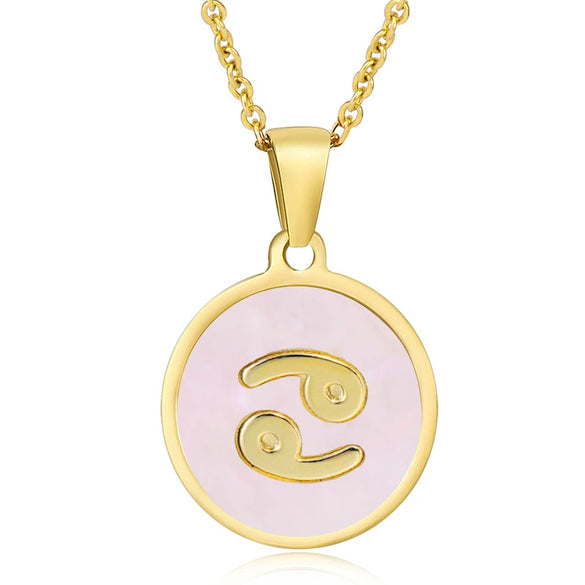 316L Stainless Steel Round Shell Constellation Necklace For Women With Vacuum Plating