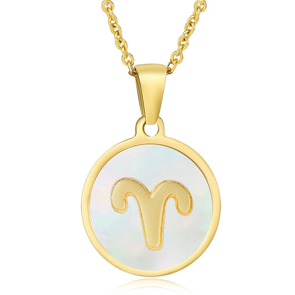 316L Stainless Steel Round Shell Constellation Necklace For Women With Vacuum Plating